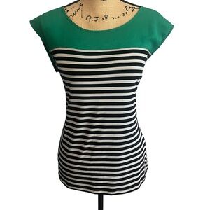 Calvin Klein Business Essential Top In Green and Gray & Blue Stripes Size Medium